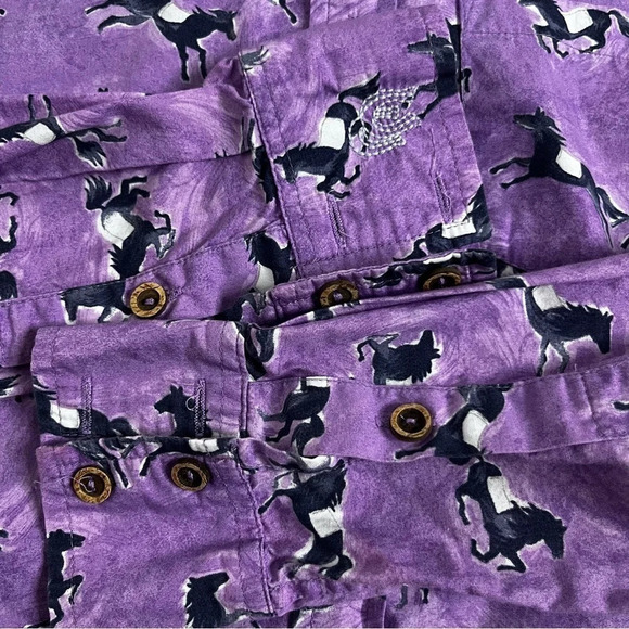 Odille (Anthropologie) Tarpan Horse Print Purple Button Down Shirt Size 0 - Picture 7 of 10
